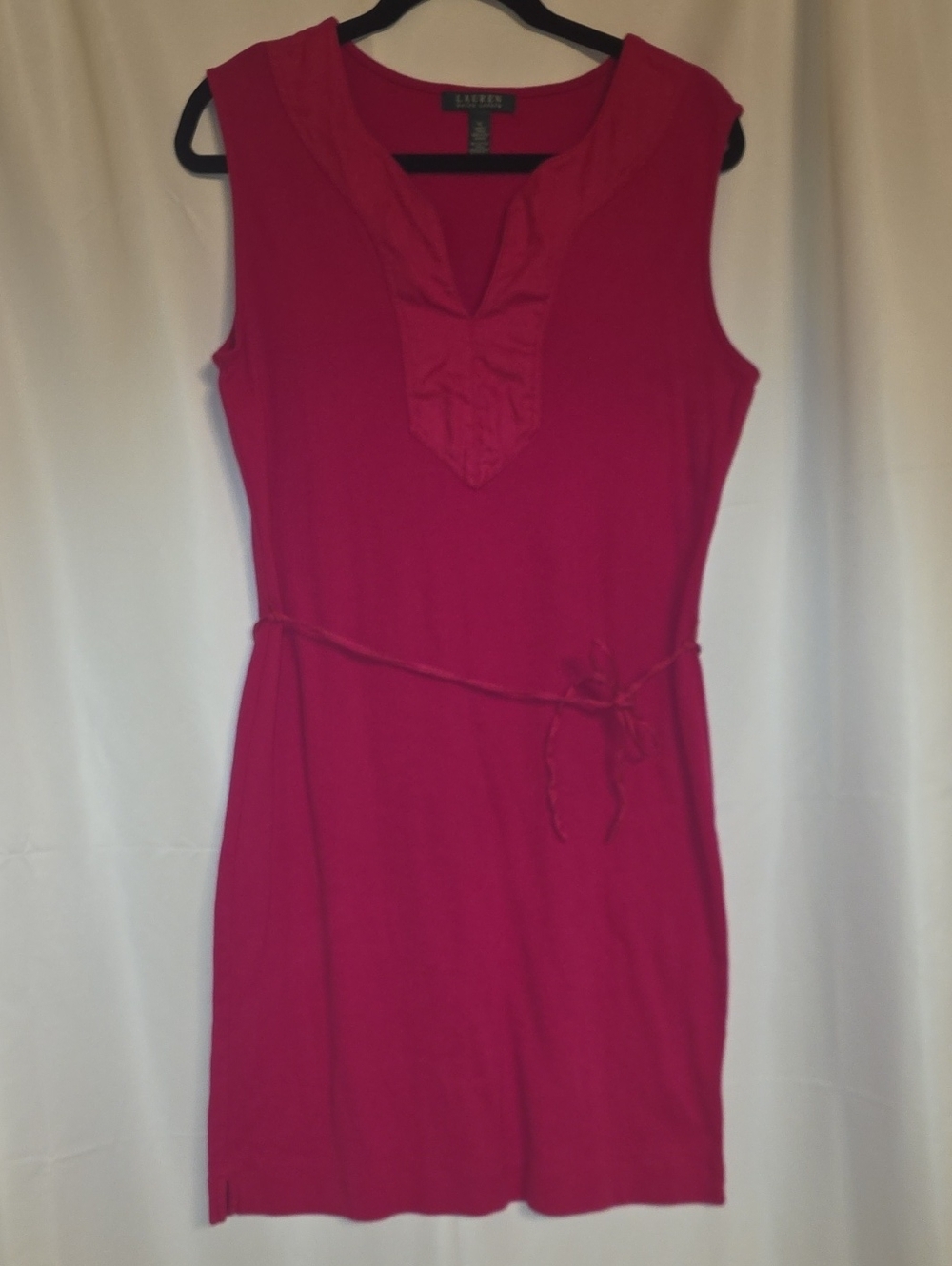 Lauren Ralph Lauren Fuchsia Cotton Knit Sleeveless Tie-Waist Mini Dress Size XL